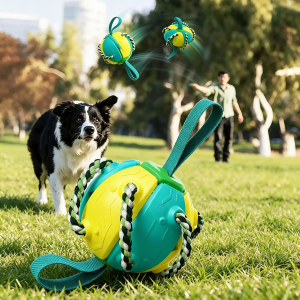 [Amazon AE] Milymax 2-in-1 Dog Tug Ball & Frisbee Toy (Yellow Blue, M)