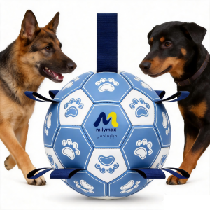 [Amazon USA]  Milymax Dog Soccer Ball Toy with Multiple Tug Straps  (Blue, Large)